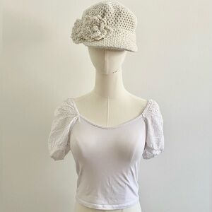 White Puff Sleeve Top with Lace